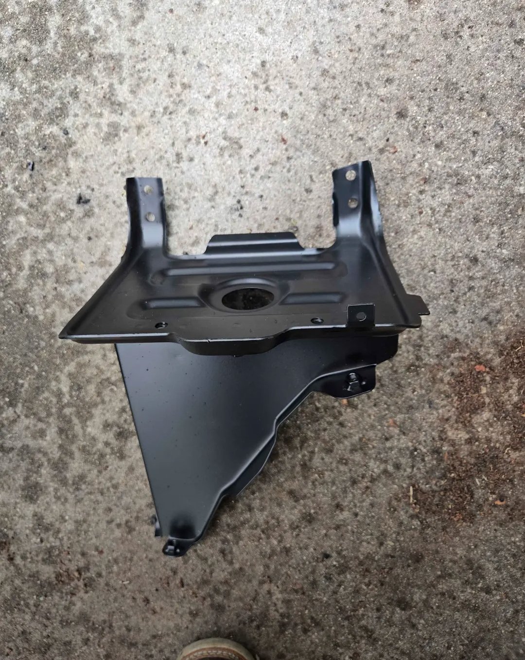 battery tray with a lower support brace, likely designed for classic 1981–1991 Chevrolet and GMC C/K series trucks, Suburbans, or Blazers.